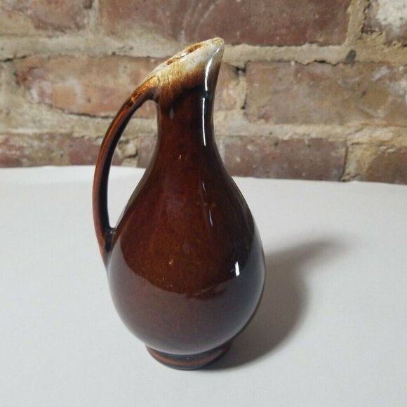 Small Cruet vase/ creamer brown drip glaze. Retro style - Picture 3 of 7